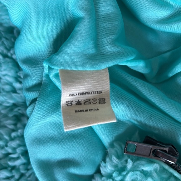 Katydid fleece jacket Faux fur Mint/ white ends add shimmer full zip front szM - Picture 13 of 13